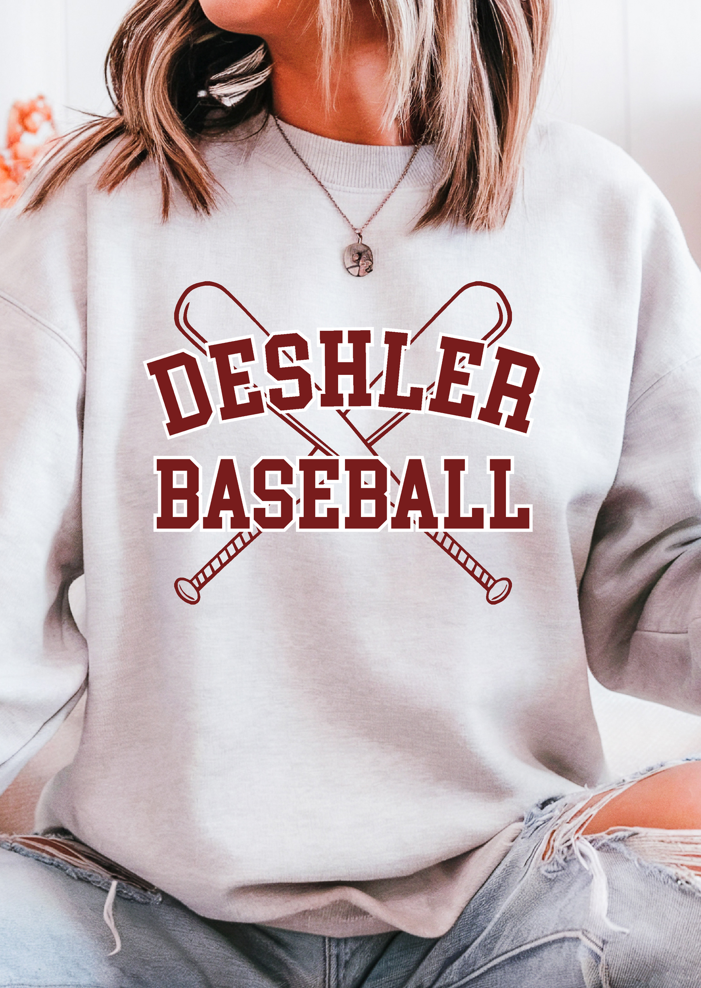 Split-Side Bow Deshler Baseball Fleece Crew Sweatshirt