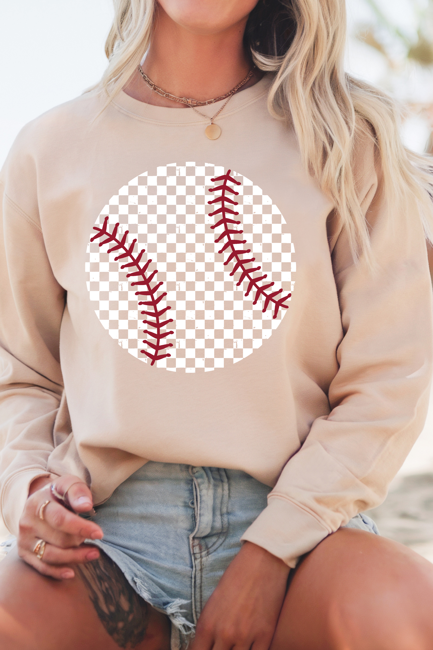 Baseball Checkered Fleece Crew Sweatshirt