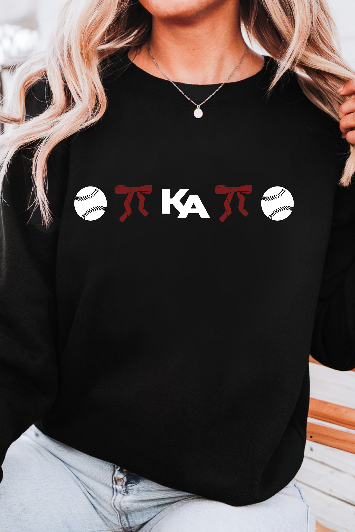 KA Baseball Bows Fleece Crew Sweatshirt