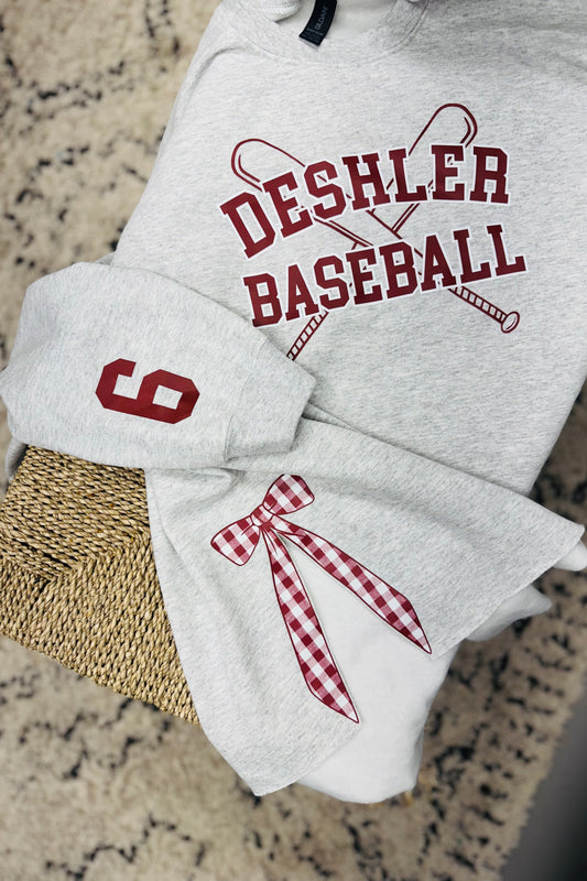 Split-Side Bow Deshler Baseball Fleece Crew Sweatshirt