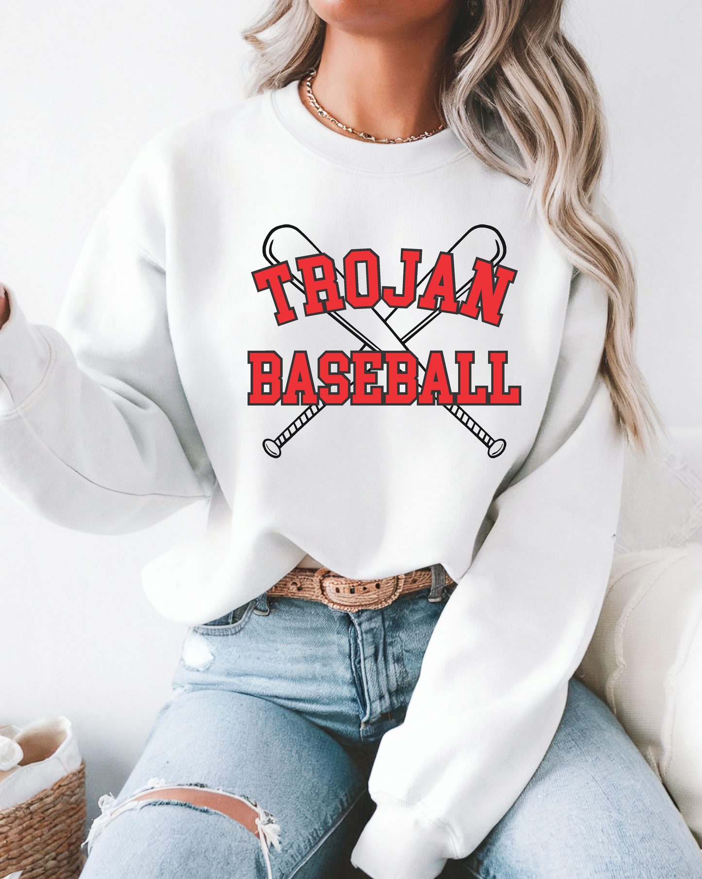 Trojan Baseball Fleece Crew Sweatshirt
