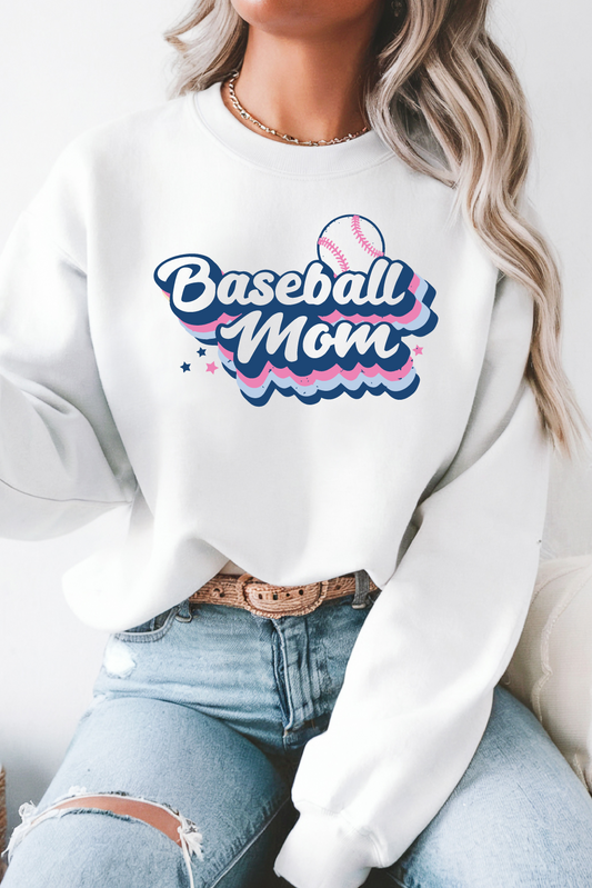 Fleece Crew Sweatshirt Baseball Mom